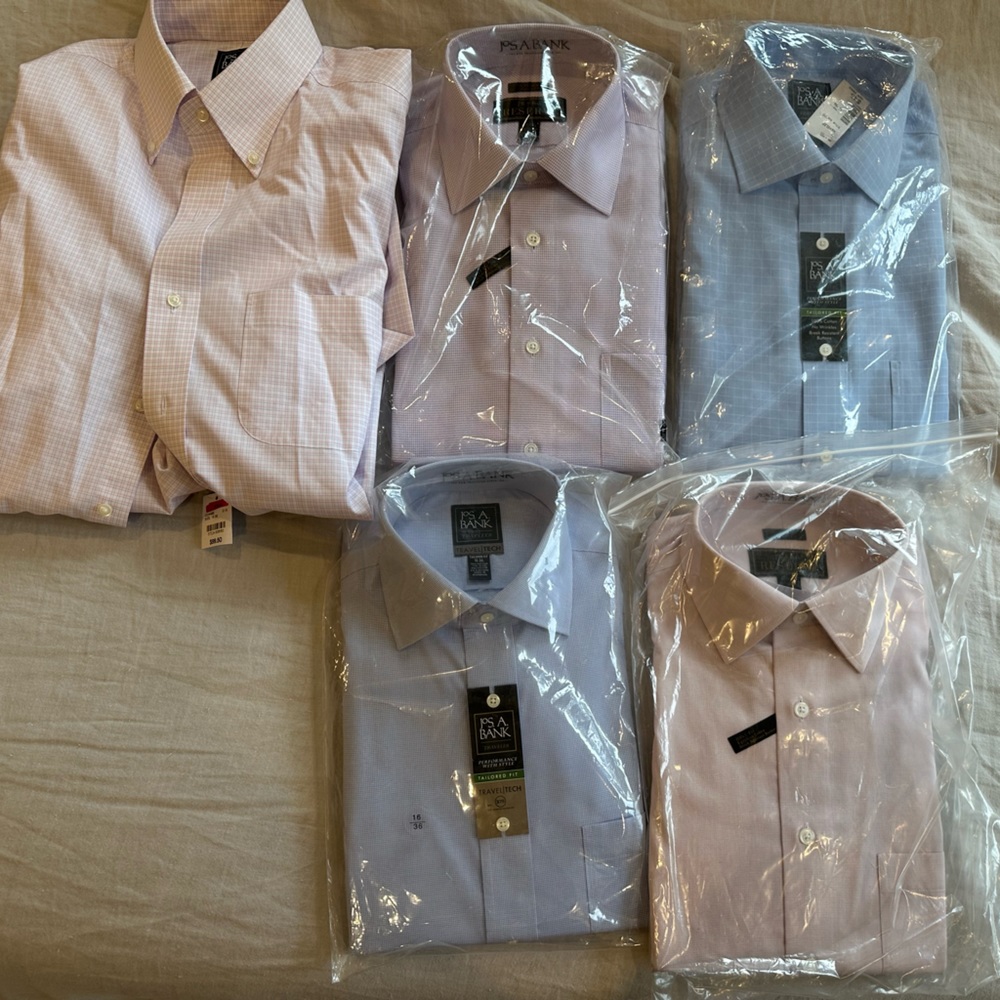 5 Jos A Banks 16/35 Men’s Button Down Dress Shirts. NWT